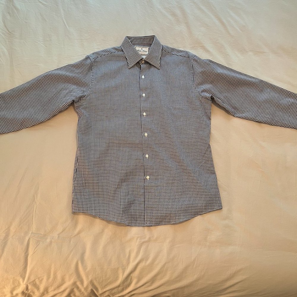 Brooks Brothers Regent Fit blue and white checkered dress shirt, size 16/35,